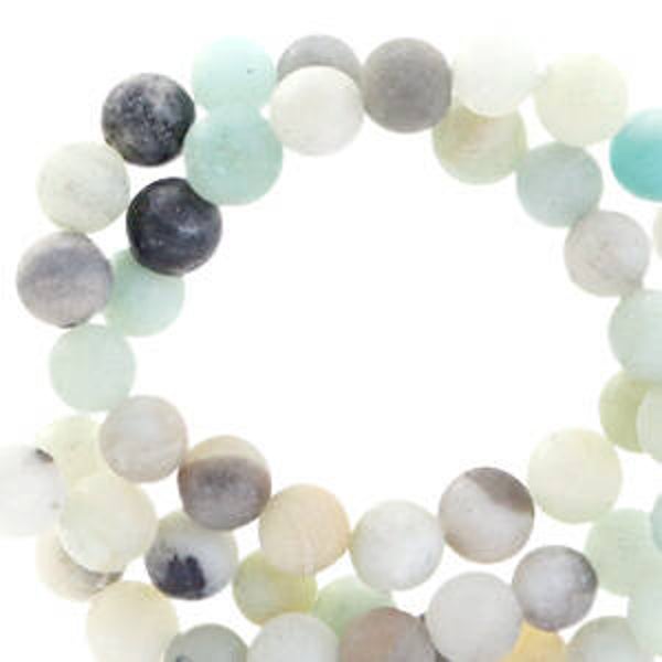 Natuursteen kralen chalcedoon (kwarts) 6mm mat Multicolour blue-grey