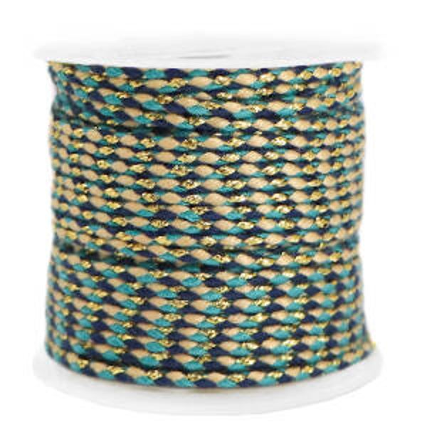 Trendy koord gevlochten 2mm Gold - Dark blue