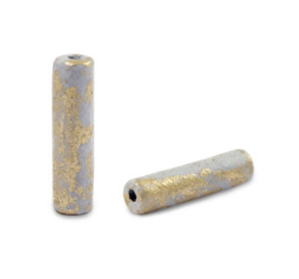 Keramiek kralen DQ Gold spot Tube Grey