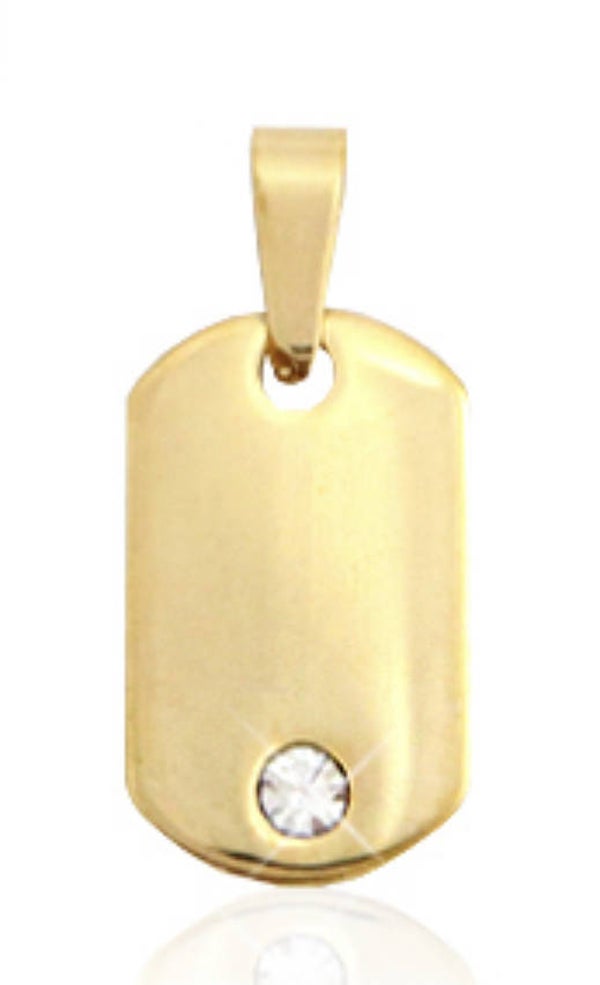 Stainless steel bedel rechthoek met steentje goud
