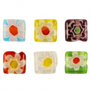 Millefiori glaskralen square flower multicolour