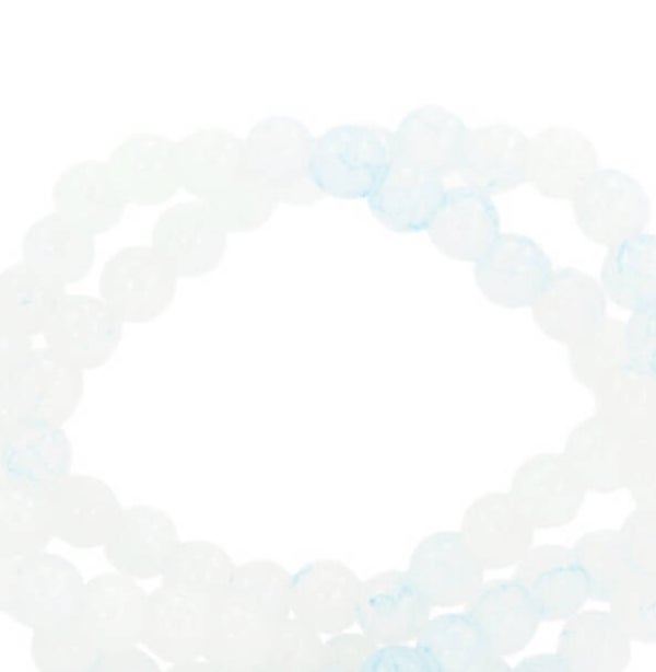 Glaskralen mat gemêleerd  Marble white-light blue