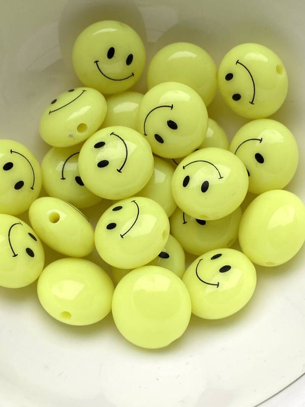 Smiley kralen acryl 18mm neon yellow