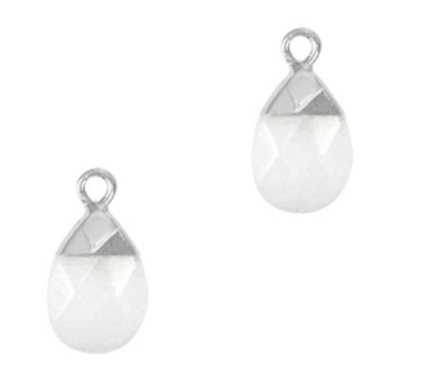 Natuursteen hanger white - silver 18x10mm