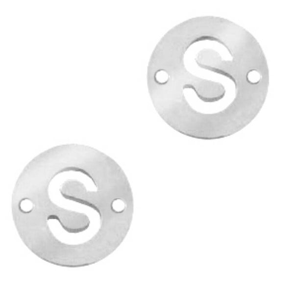 Stainless steel initial coin 10mm S zilver