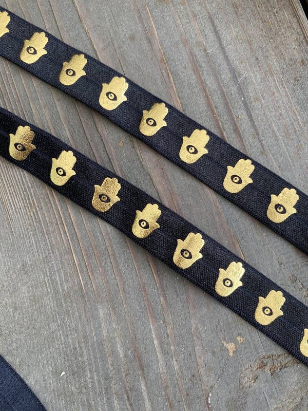 Elastisch ibiza  lint zwart hand goud