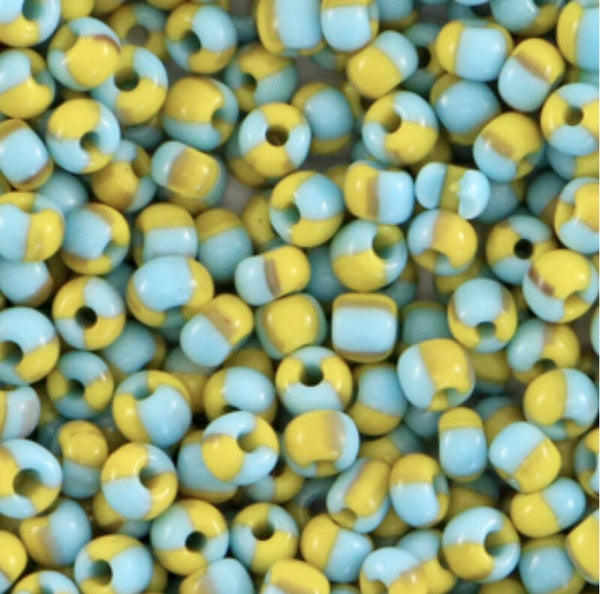 Rocailles 3mm stripes Blue/ yellow 