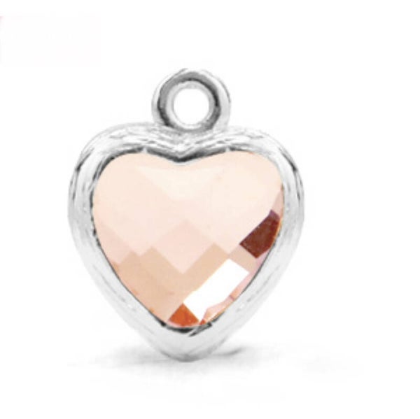 Bedel / hanger crystal glas heart vintage pink - silver