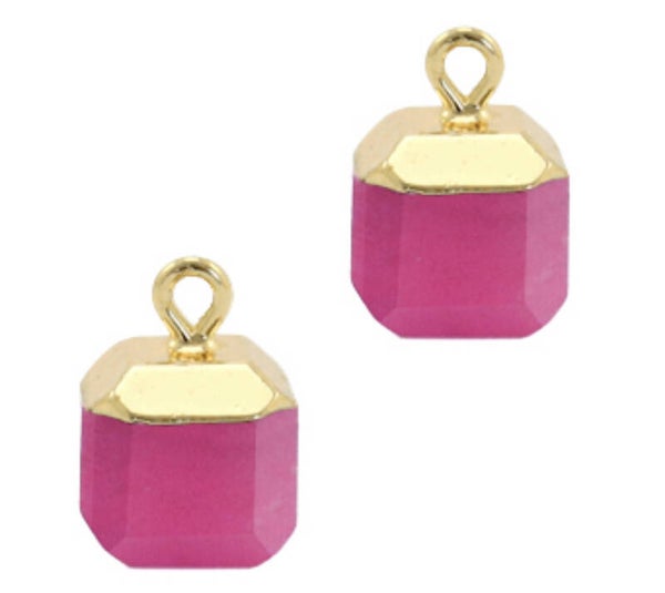 Natuursteen hanger square Magenta Pink - Gold