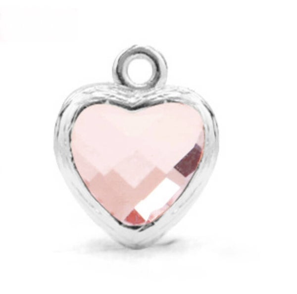 Bedel / hanger crystal glas hart light pink silver