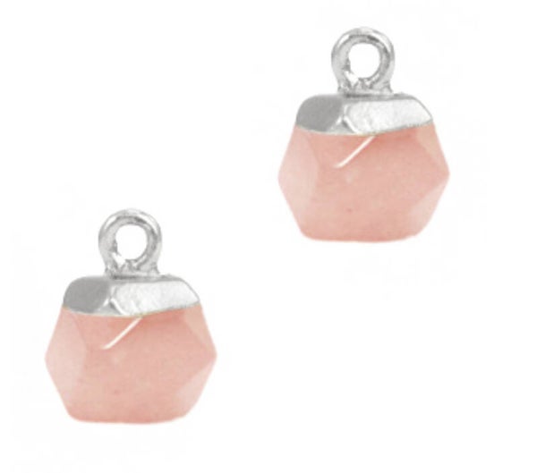 Natuursteen hanger hexagon blossom pink - silver