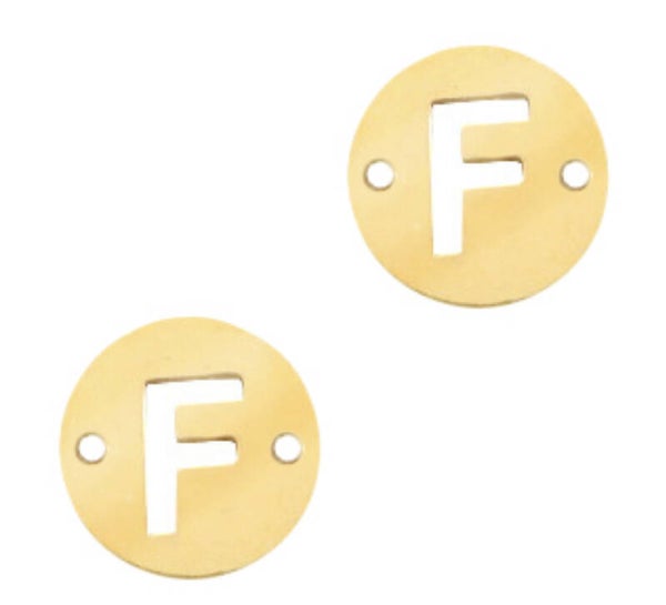Stainless steel initial coin 10mm F goud