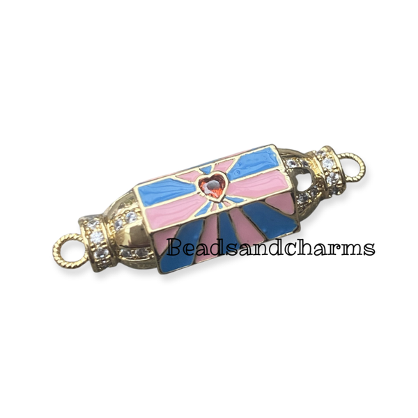 Message bead 2 ogen Zirkonia Light blue - Pink gold