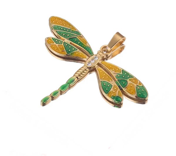 Stainless steel bedel libelle goud - geel / Groen