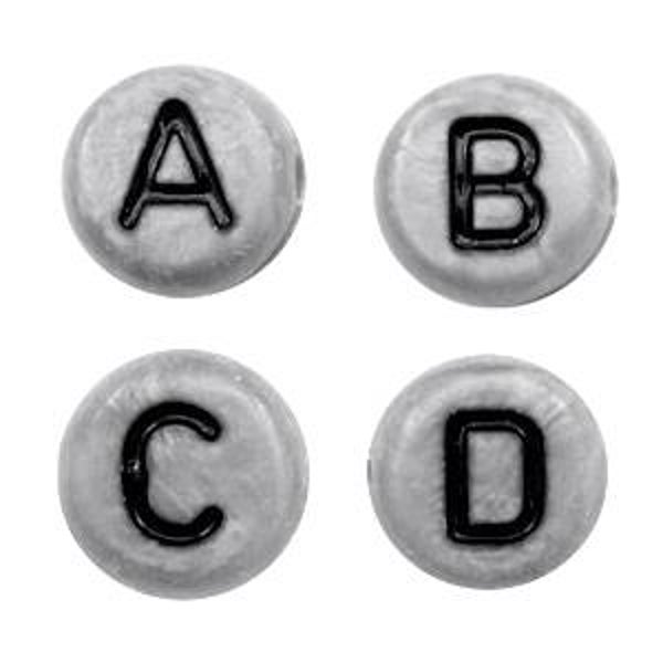Acryl letterkralen mix Silver Dark grey - Black  50 stuks