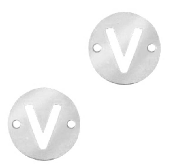 Stainless steel initial coin 10mm V zilver
