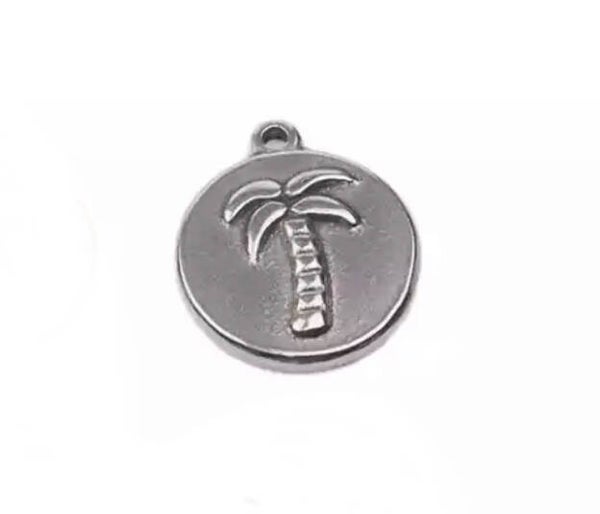 Stainless steel bedel coin palmtree 15mm Zilver