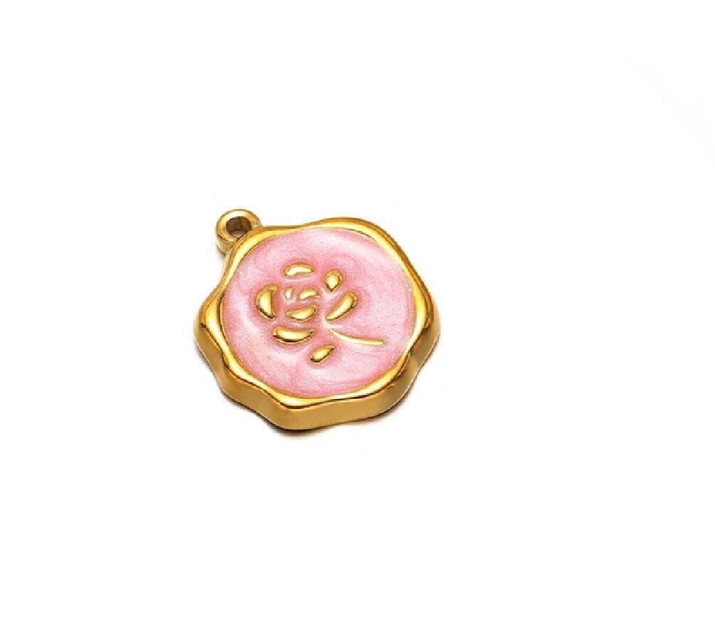 Bedel roosje stainless steel goud/licht roze