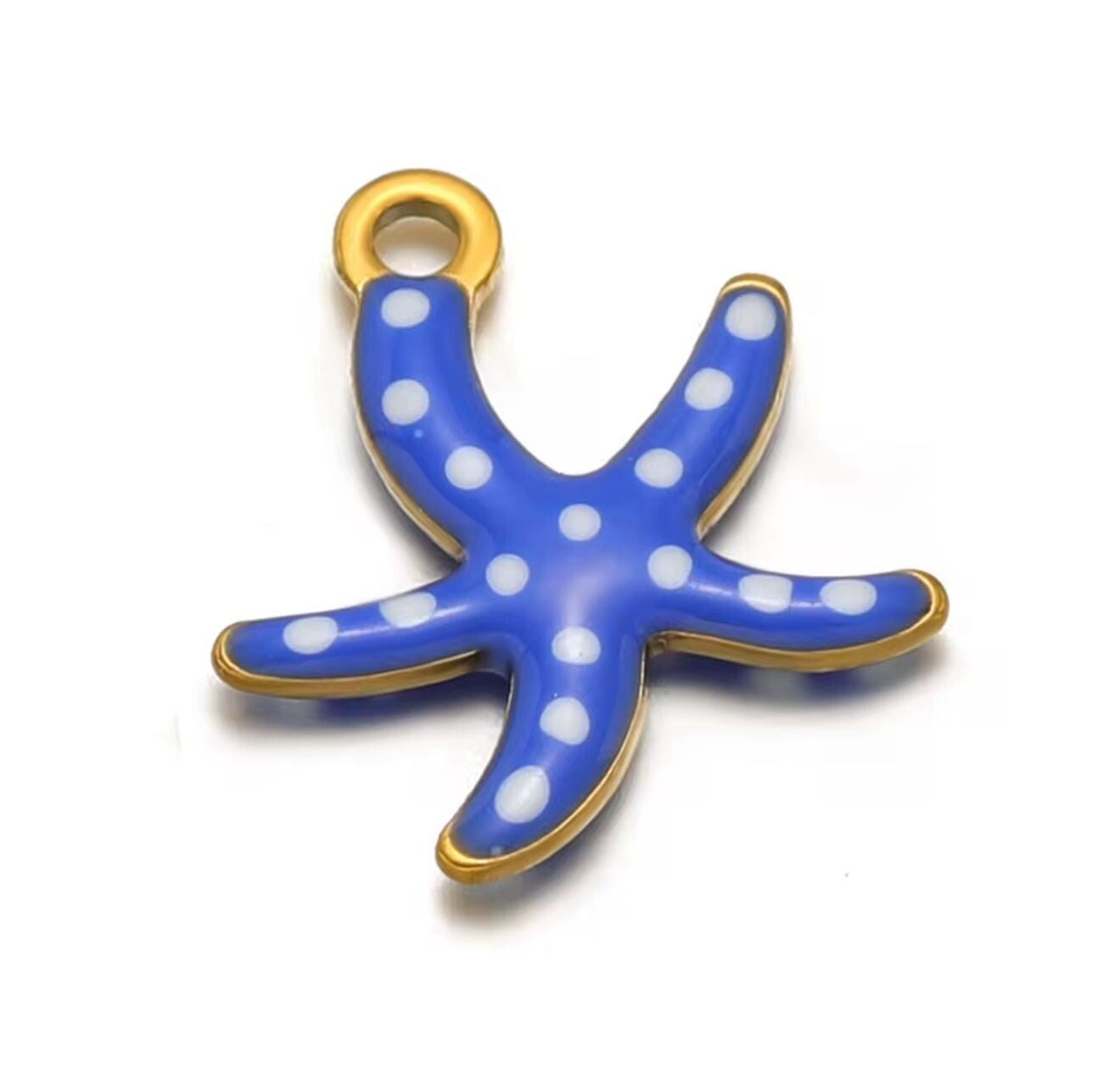 Stainless steel bedel zeester dots- donkerblauw wit goud