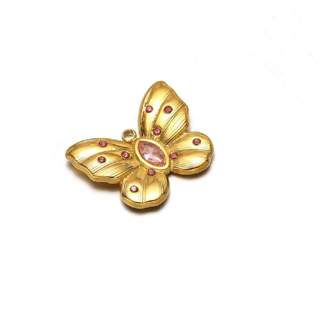 Stainless steel zirkonia vlinder goud