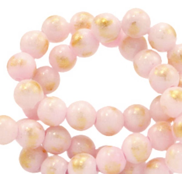 4mm natuursteen kralen light pink gold