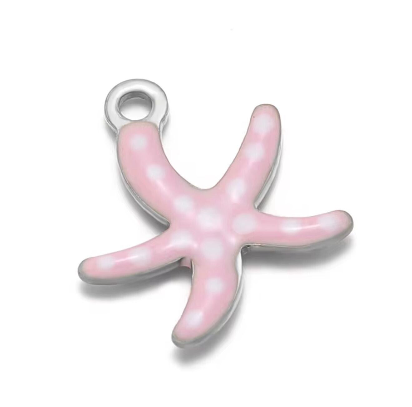 Stainless steel bedel zeester dots- roze wit zilver