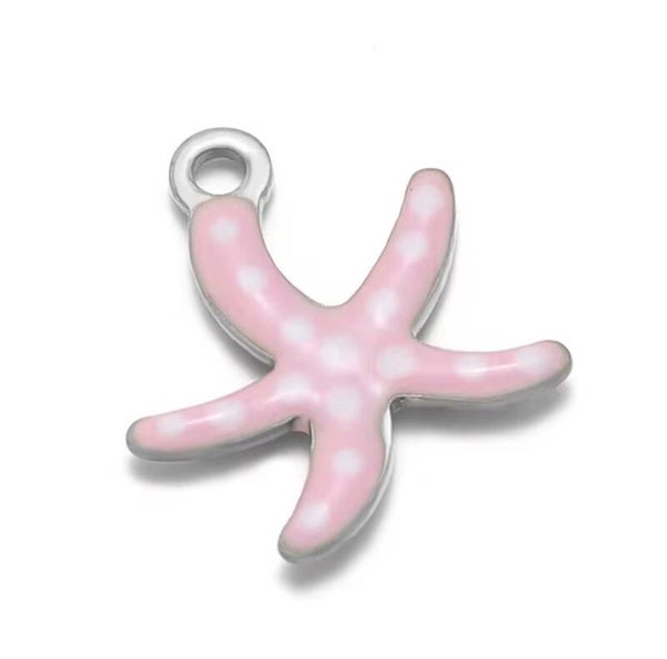 Stainless steel bedel zeester dots- roze wit zilver