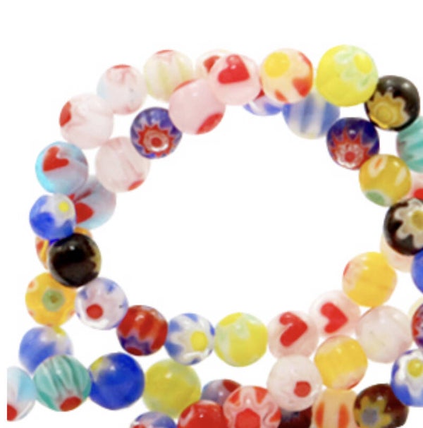 Millefiori glaskralen 4mm multicolour