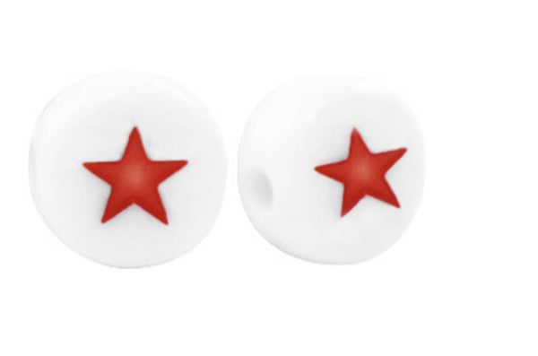 Letter kralen star white - red