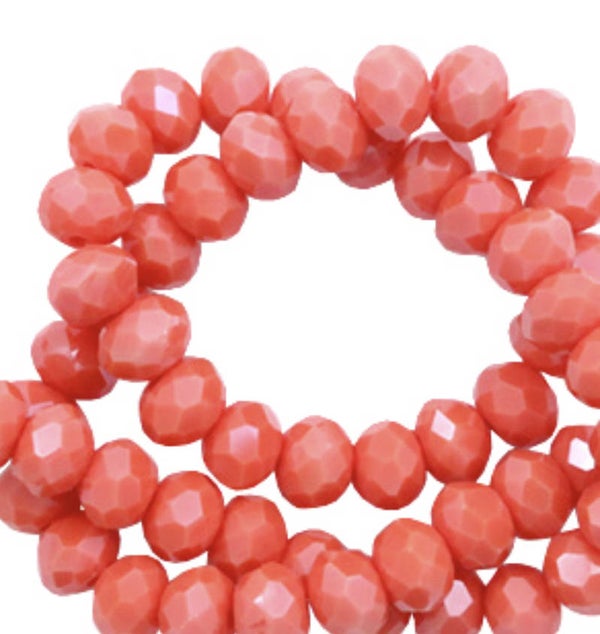 Facet kralen disc 6x4mm Coral red - pearl shine coating