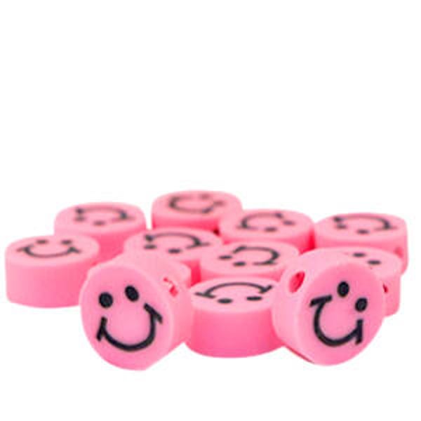 Polymeer kraal smiley Pink