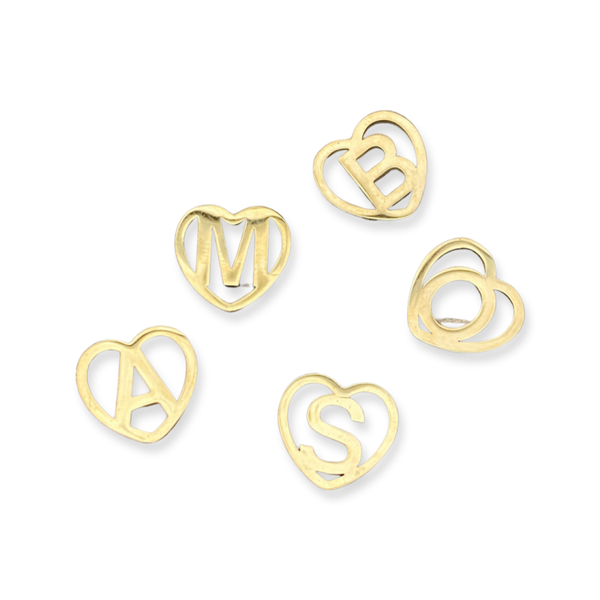 Stainless steel initial heart Gold