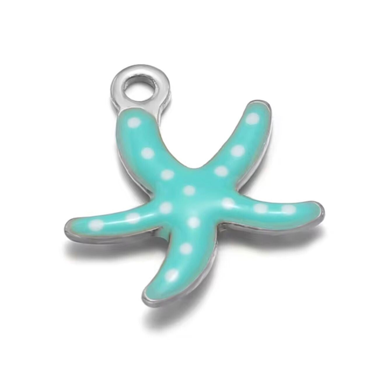 Stainless steel bedel zeester dots-turquoise wit zilver