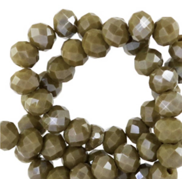 Facet kralen disc 6x4mm Dark sage green - pearl shine coating 