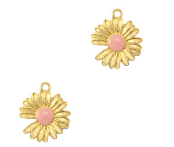 DQ metaal bedel Daisy pink - Gold