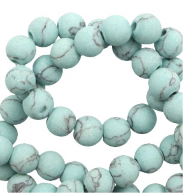 6mm natuursteen kralen mat marble look light turquoise blue