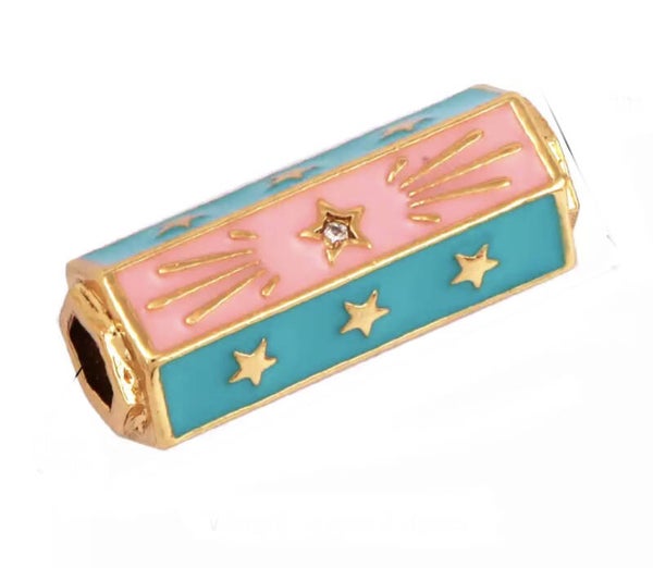 Message beads Turquoise / Pink - Gold