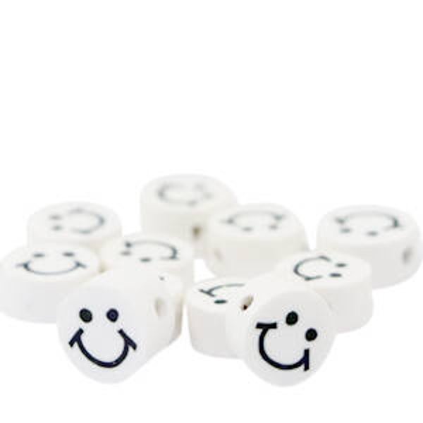 Polymeer kraal smiley White