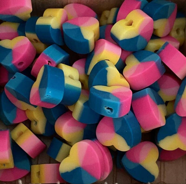 Polymeer kralen heart multicolor pink - Blue