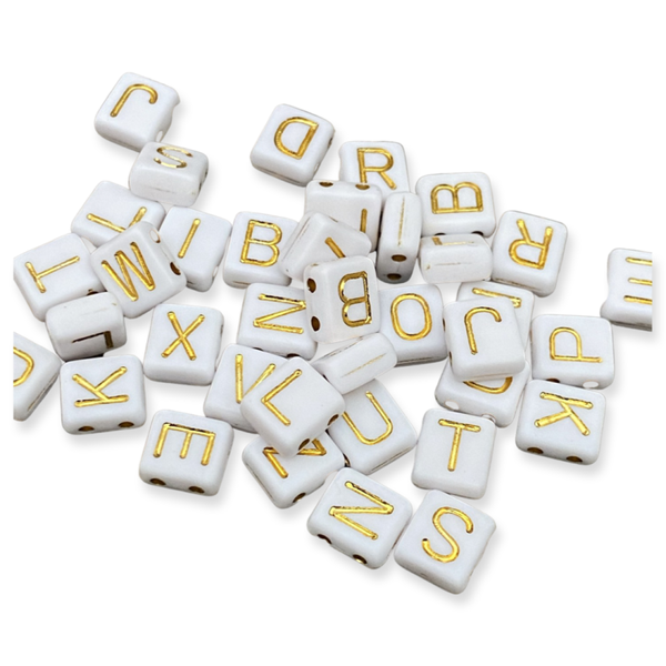 Letter kralen square dubbel rijggat white - Gold