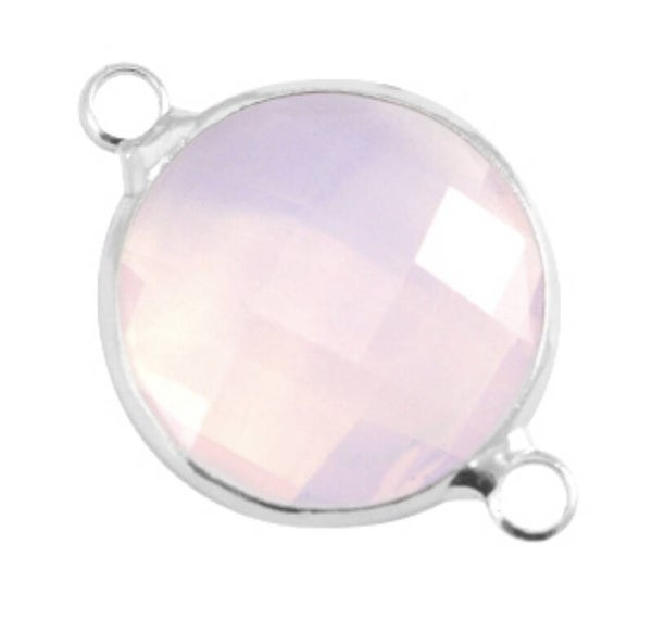Tussenstuk crystal glas 16mm rond Light rose opal-Silver