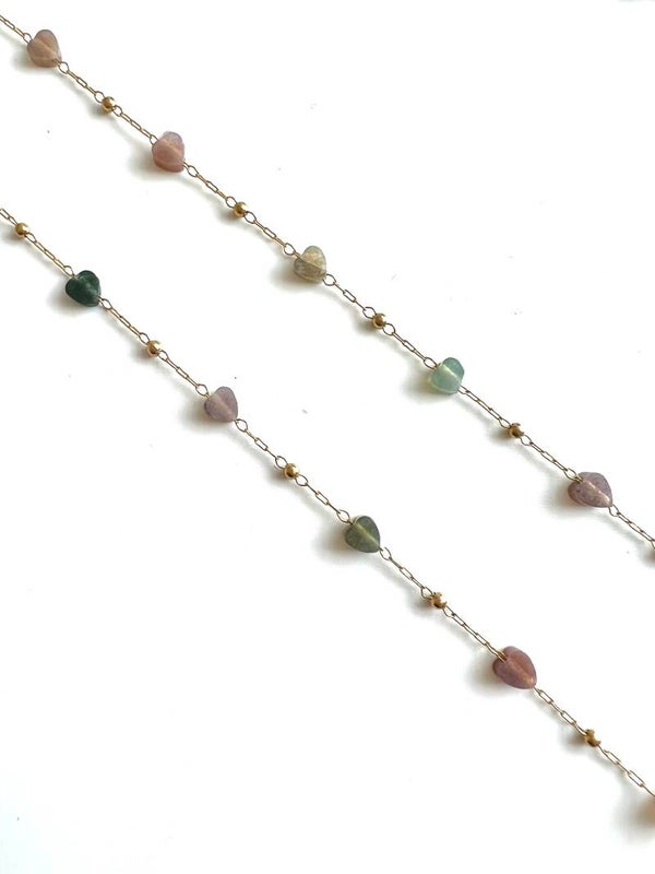 Stainless steel & natuursteen hearts jasseron Gold - multicolor