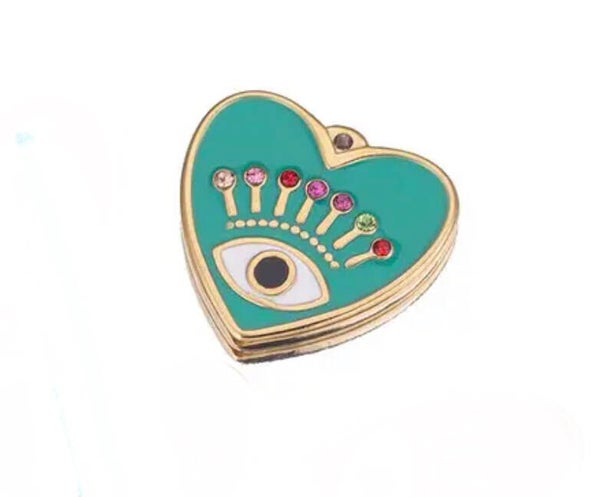 Stainless steel bedel hart turquoise- zirkonia