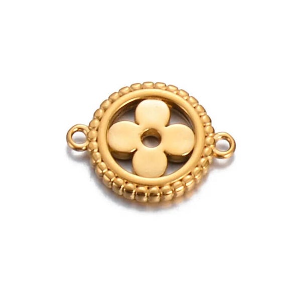 Stainless steel tussenstuk monogram flower Goud