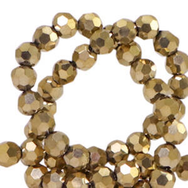 Facet kralen 4 mm antique gold metallic pearl shine coating