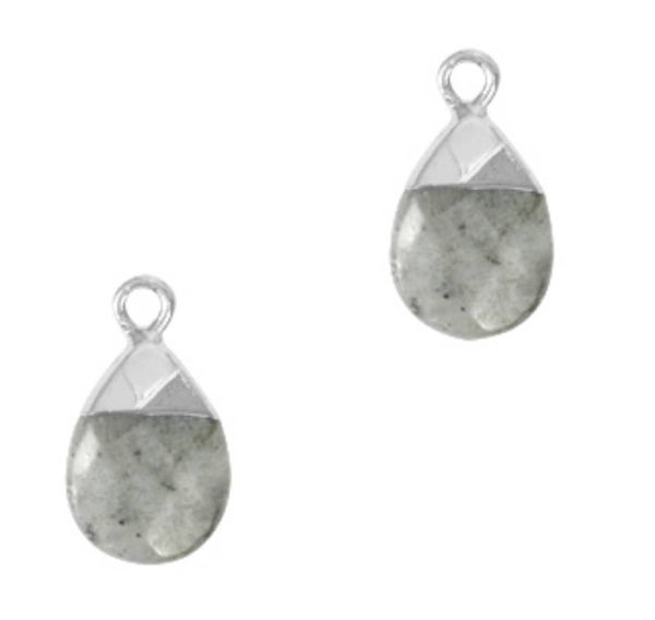 Natuursteen hanger Fossil grey - silver 18x10mm