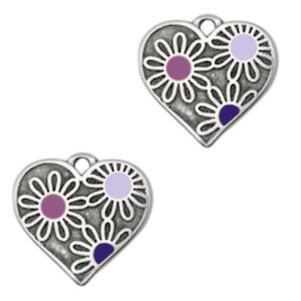 DQ heart with flowers antiek zilver-purple
