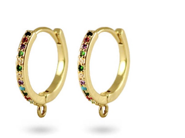 Zirconia creolen met oog rainbow gold
