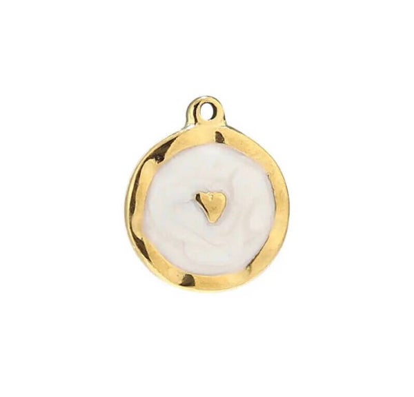 Stainless steel bedel hart Goud - Wit