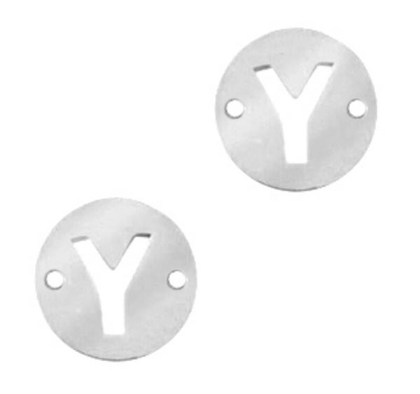 Stainless steel initial coin 10mm Y zilver